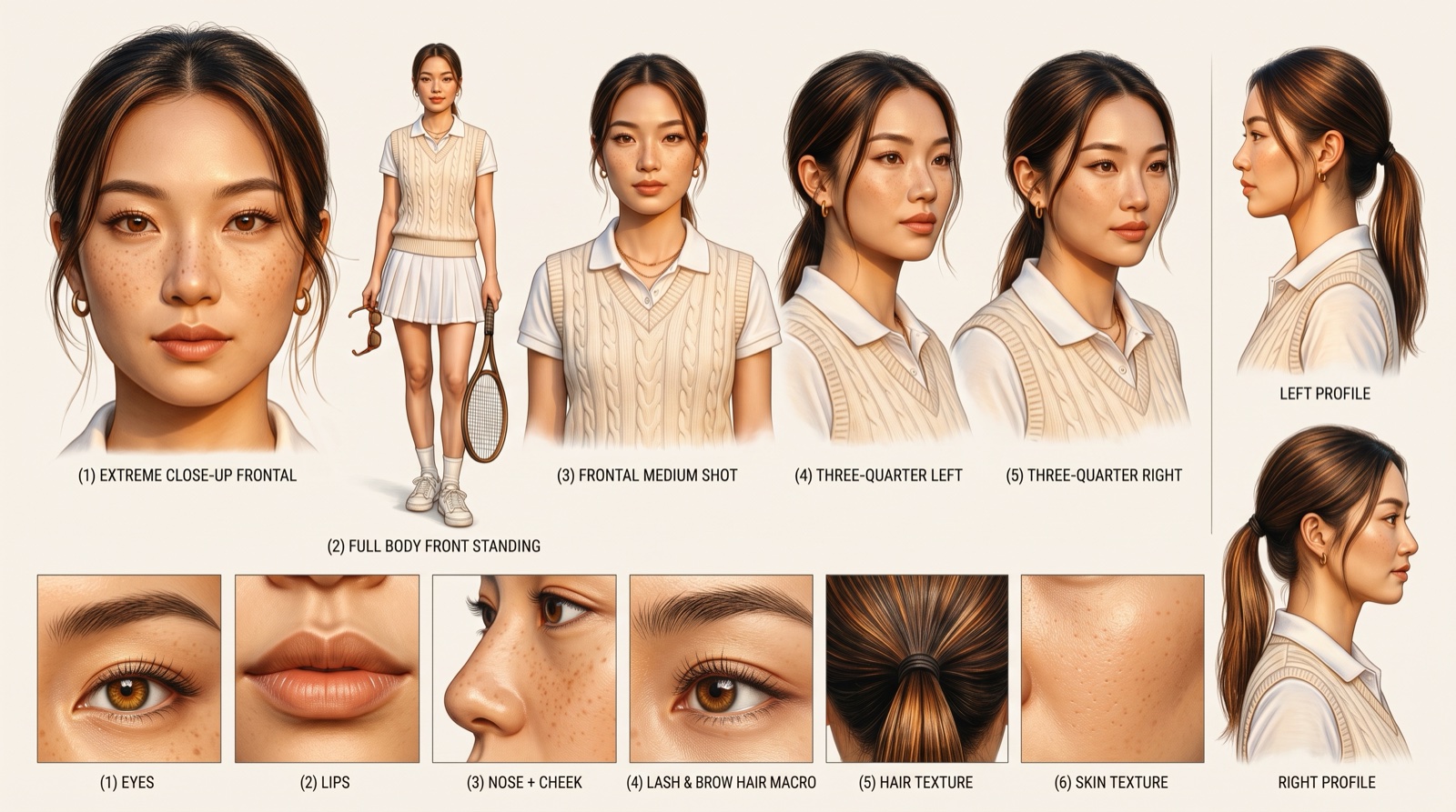 Character reference sheet — female lead